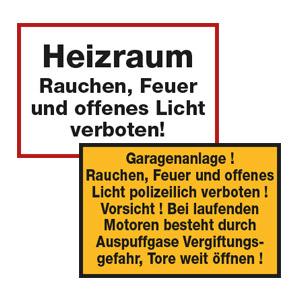 Hinweise für Heizung, Garage und gefährliche Räume