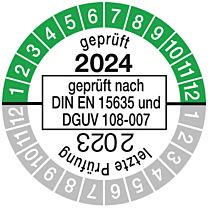 Prüfplakette geprüft nach DIN EN 15635 - 23/24