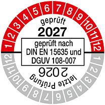 Prüfplakette geprüft nach DIN EN 15635, einjährig 26/27