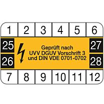 Wartungsplakette: geprüft nach UVV DGUV Vorschrift 3