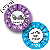 Prüfplakette nach Wunsch mit Jahreszahl und Monaten, Layout 4