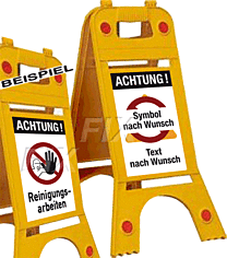 Warnaufsteller mit Text und Motiv nach Wunsch