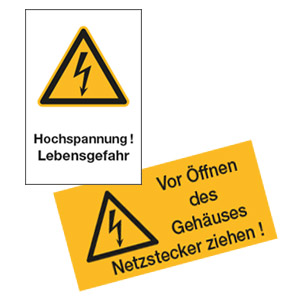Warnzeichen für Maschinen und Elektro - Elektro- und Maschinenkennzeichnung  - Online Shop